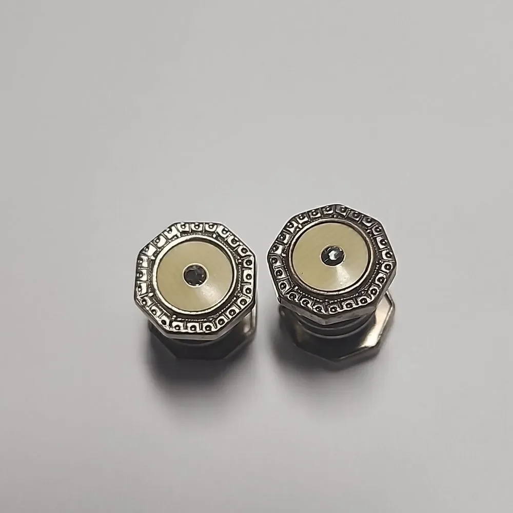 Antique Snap Cufflinks 1920s Celluloid Silver Tone Glass Rhinestone Center